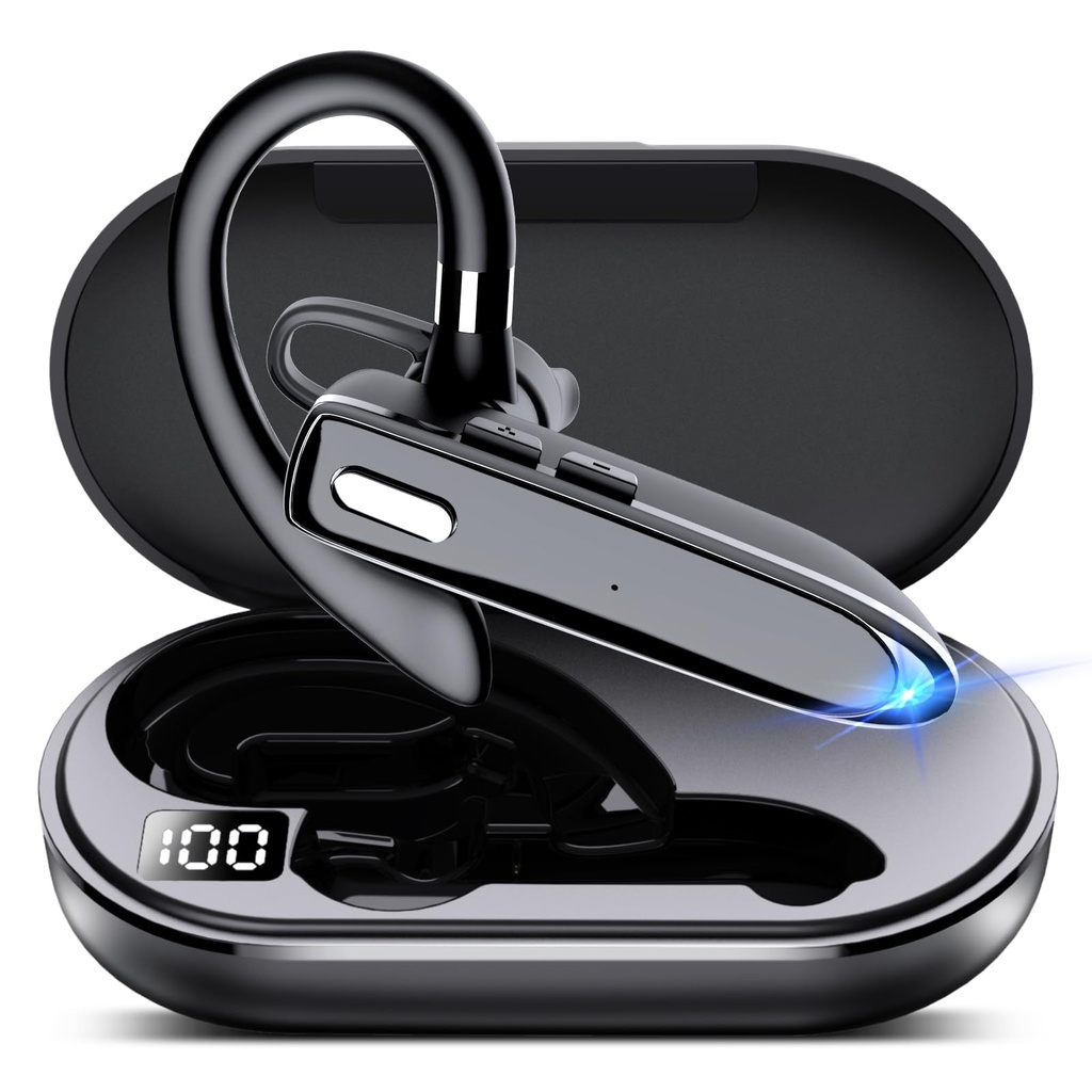 EUQQ Bluetooth Single wireless Headset Handsfree Earpiece for phone, V5.3 in-Ear Headphone w