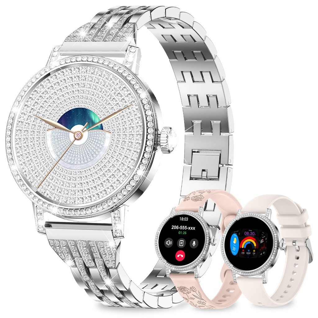 Smart Watches for Women with Diamond,1.27" HD Smart Watch Bluetooth Calls(Answer&Make),3 Ba