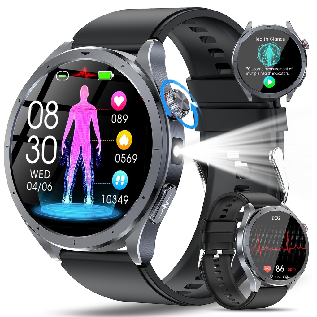 YUPENG Smart Watch for Men Women ECG/HRV/Uric Acid/BMI, 1.53" AMOLED Screen AI Fitness Smar