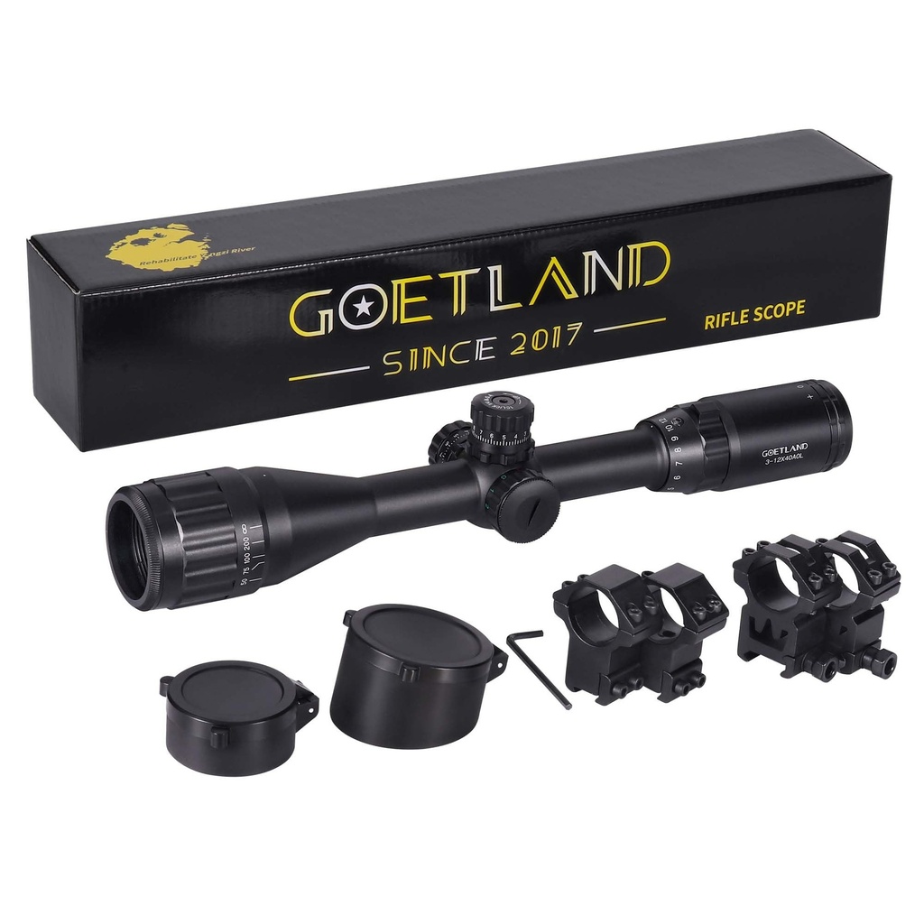 Goetland Air Rifle Scope 3-12x40 AO Red Green Blue Illuminated Crosshair SFP Mounts for Air