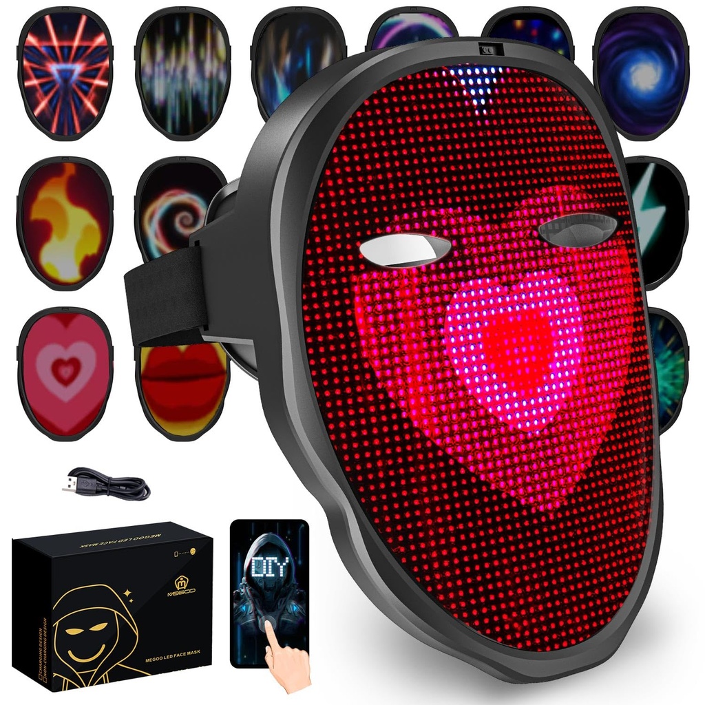 megoo Led Mask with App Bluetooth Programmable Customized,Led Electronic Digital Light Up Ma