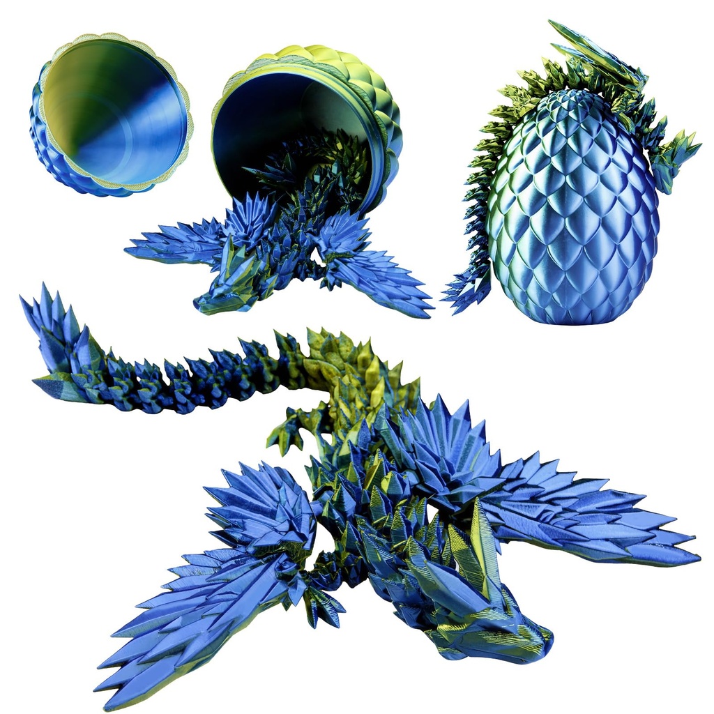 nuosife 3D Printed Dragon in Egg 10" Crystal Creature Fidget Dragon with Wings and Home D?Â®