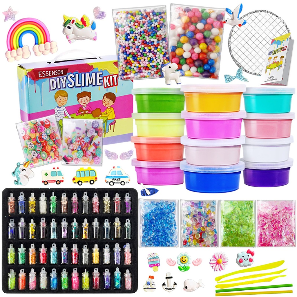 ESSENSON DIY Slime Kit - Slime Making Kit, Craft Kit for Kids Boys Girls, with 48 Glitter P