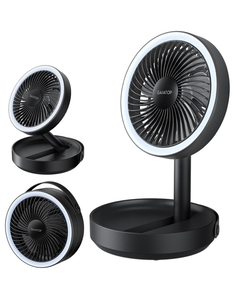 gaiatop Foldable Small Desk Fan, 6000mAh Battery Portable Desktop Fan, with LED Night Light,