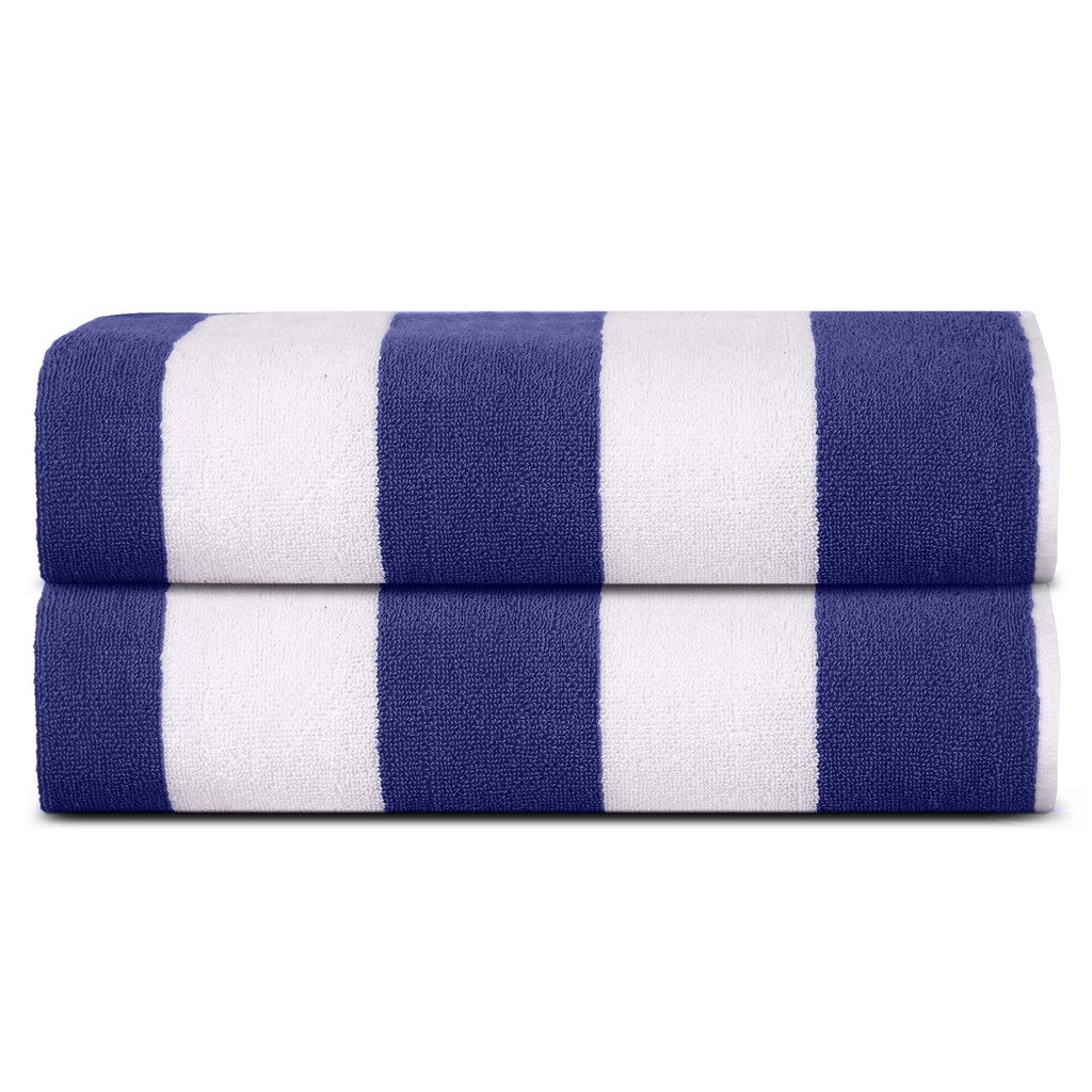 SweetNeedle Beach Towels for Adults Pack of 2 - Royal Blue-White Cabana Striped Classic - 10