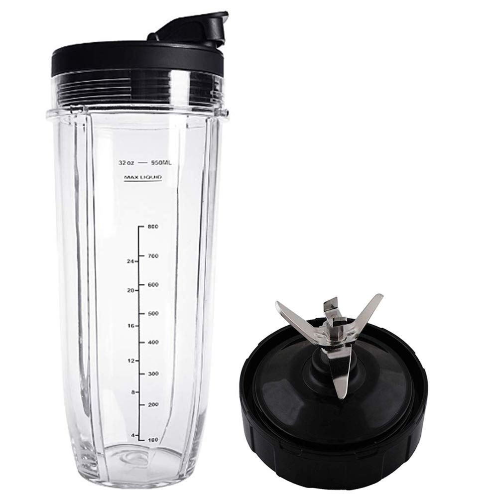 Flip Top to-go Lid and 32OZ Cup and 7 Fins Blade for Compatible with Nutri Ninja Auto IQ 100