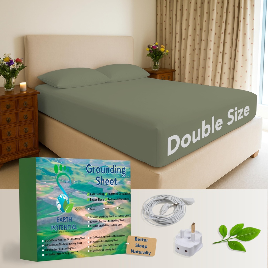 Earthing Grounding Fitted Double Sheet in Green Ã”Ã‡Ã´ 95% Cotton and 5% Soft Silver Conduc