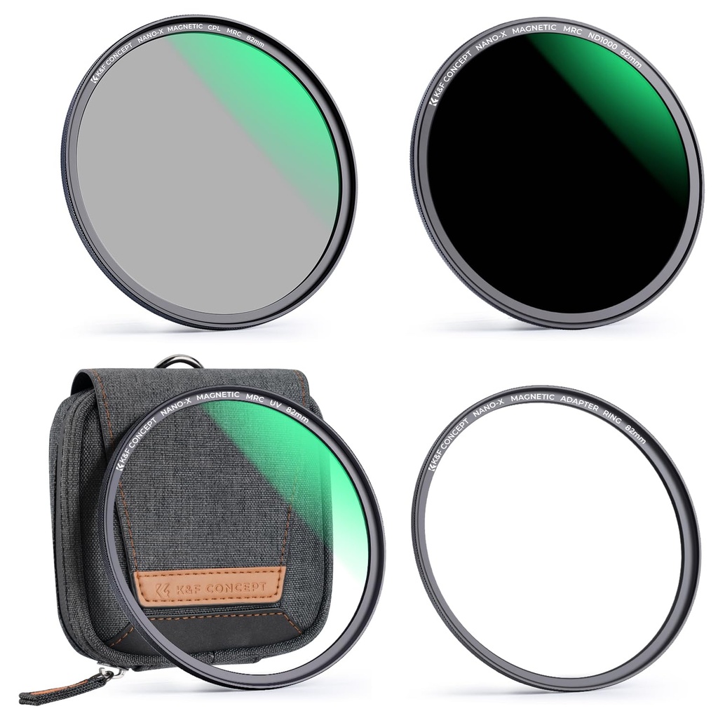 K&F CONCEPT 82mm Magnetic Lens Filter Kit - UV CPL ND1000 Magnetic Adapter Ring Optical Glas