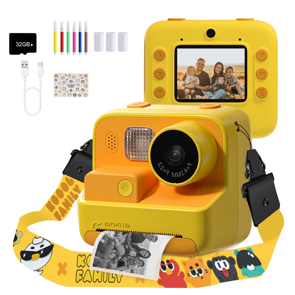 Mafiti Kids Camera Instant Print 2.0 Inch 1080P HD Screen, Kids Digital Camera 48MP for Gir