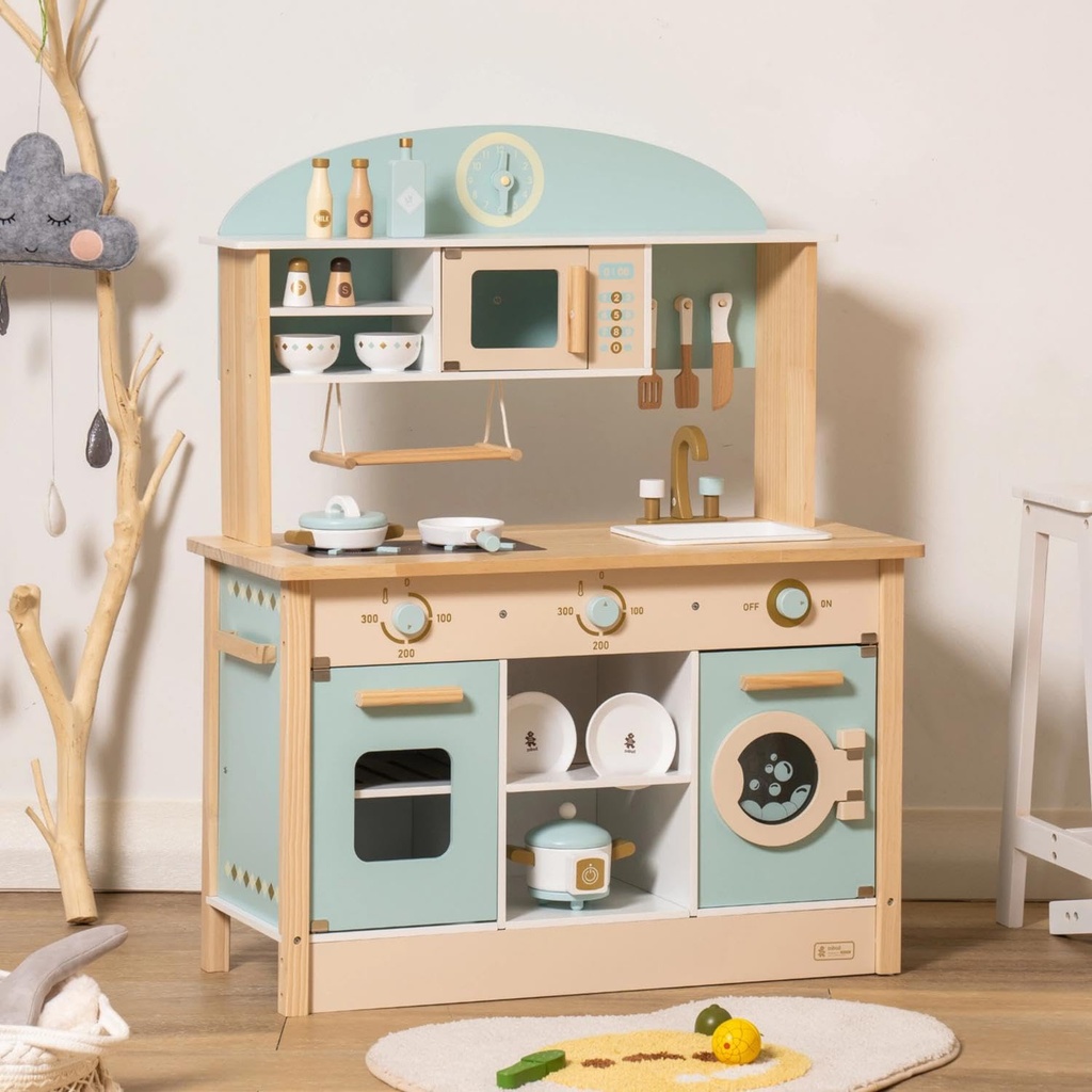 ROBUD Play Kitchen Wooden Toys for Kids | Toy Kitchen with Oven, Washing Machine, Microwave