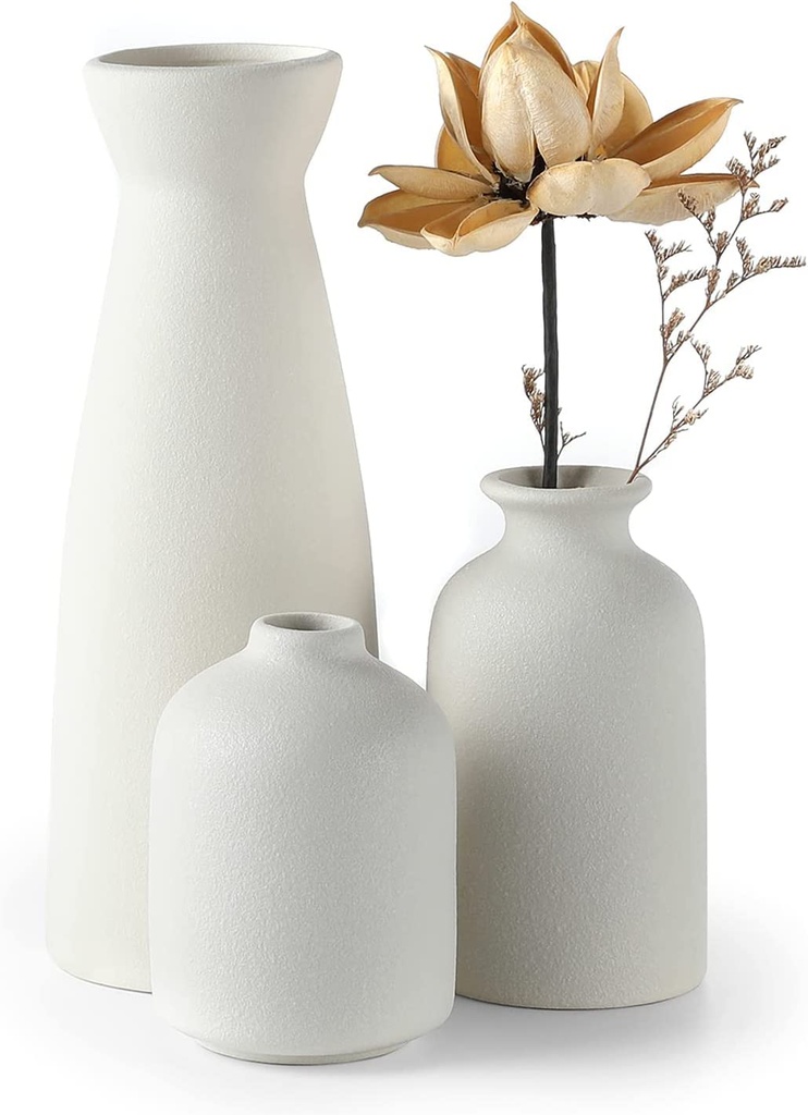 CEMABT White Ceramic vase Set-3 Small Flower vases for Decor,Modern Boho Farmhouse Home Dec