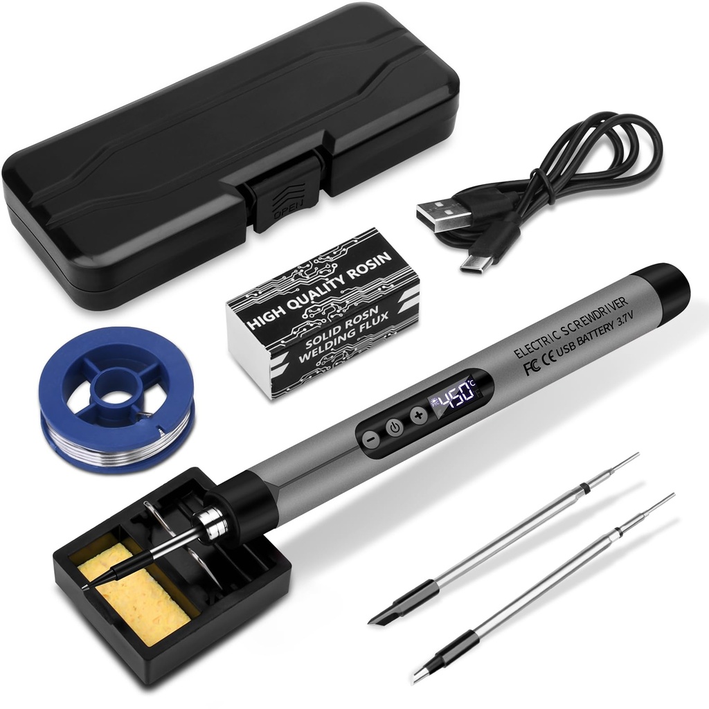 Cordless Soldering Iron Kit, USB Rechargeable Soldering Iron with LCD, Temperature Adjustab