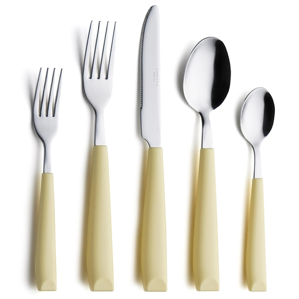 Annova Stainless Steel Cutlery Set with Color Handles - Dinner Forks, Salad Forks, Table Kn