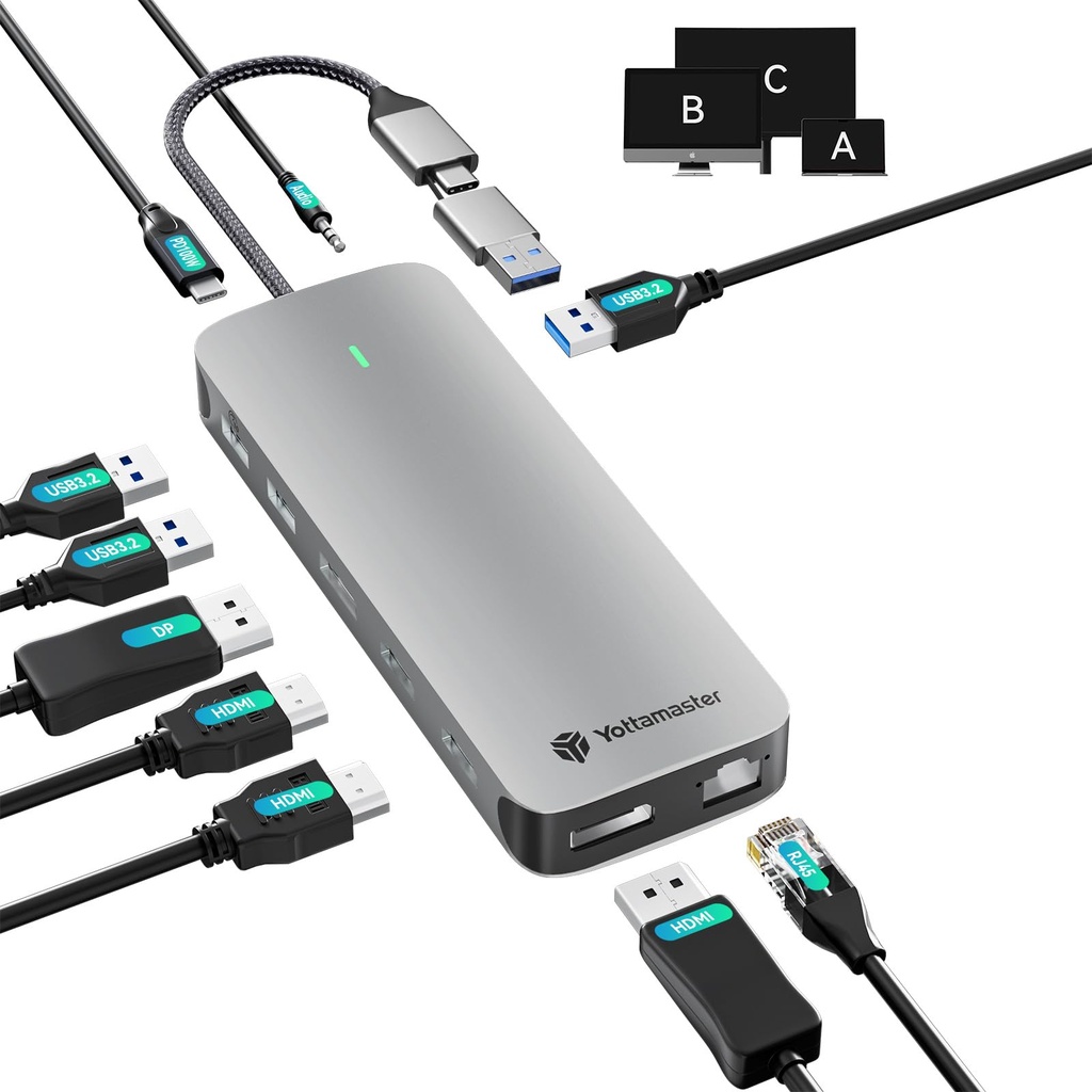 Yottamaster Displaylink Docking Station Dual Monitor 4K 60Hz for PC/Laptop Displaylink Dock