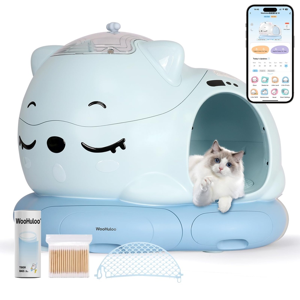 WOOHULOO Self Cleaning Cat Litter Tray,App Control,80L Extra Large Automatic Cat Litter Tra