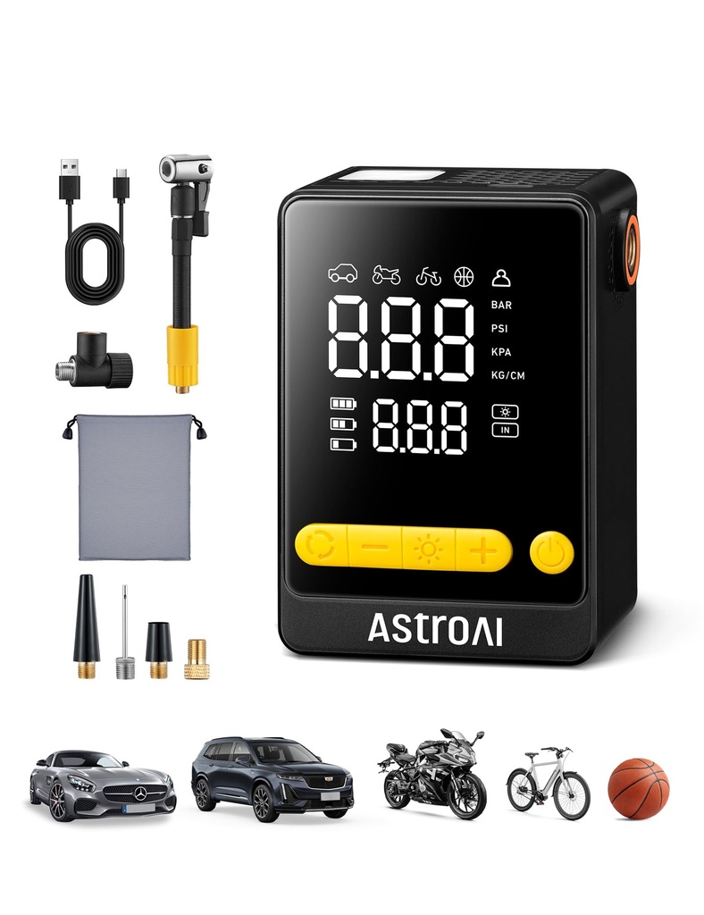 AstroAI Bike Pump Cordless Tyre Inflator Air Compressor 150PSI Palm Size, 360 Schrader Hose