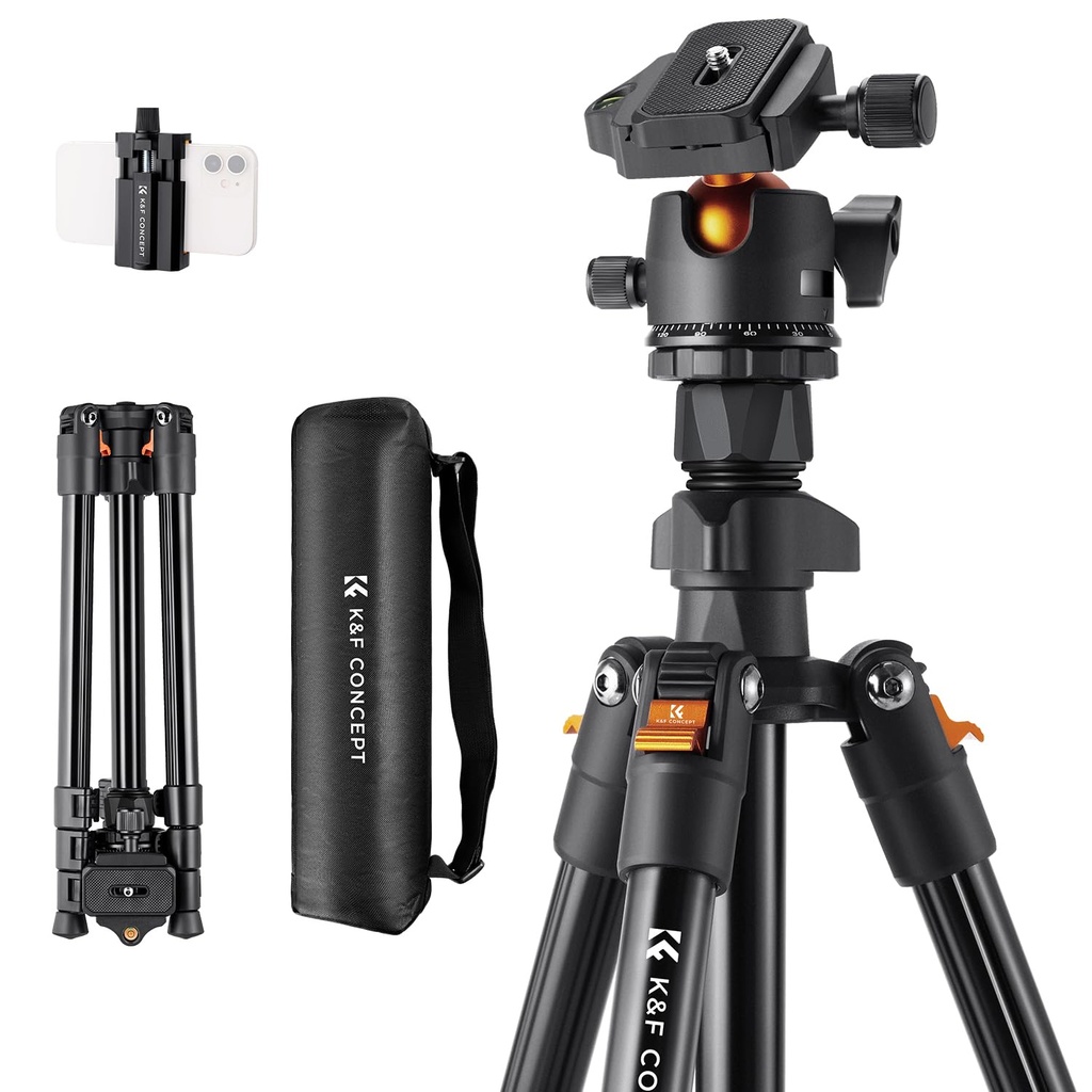 K&F CONCEPT 64inch/163cm Camera Tripod, Lightweight Aluminum Travel Outdoor Tripod with Bal