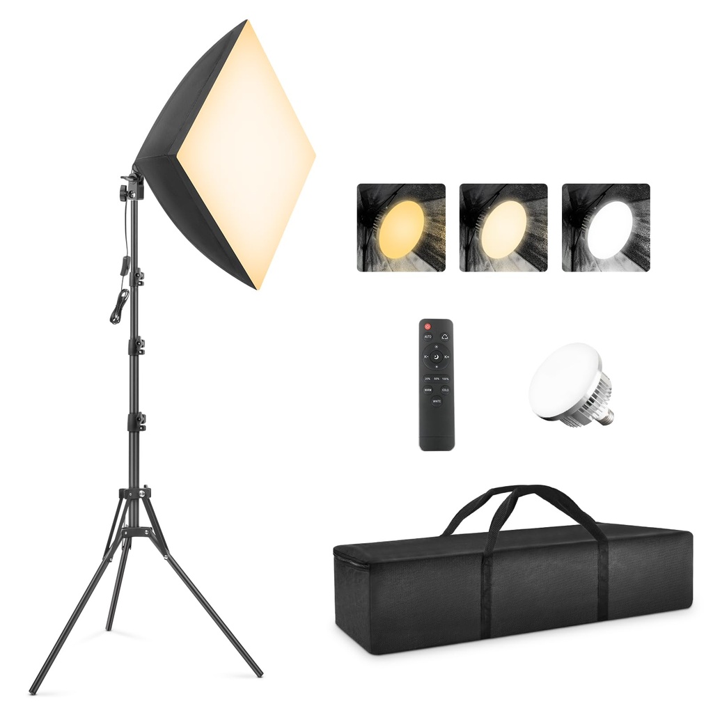 Softbox Photography Lighting Kit, Foccalli 85W Rotatable Soft Box Continuous Lighting with