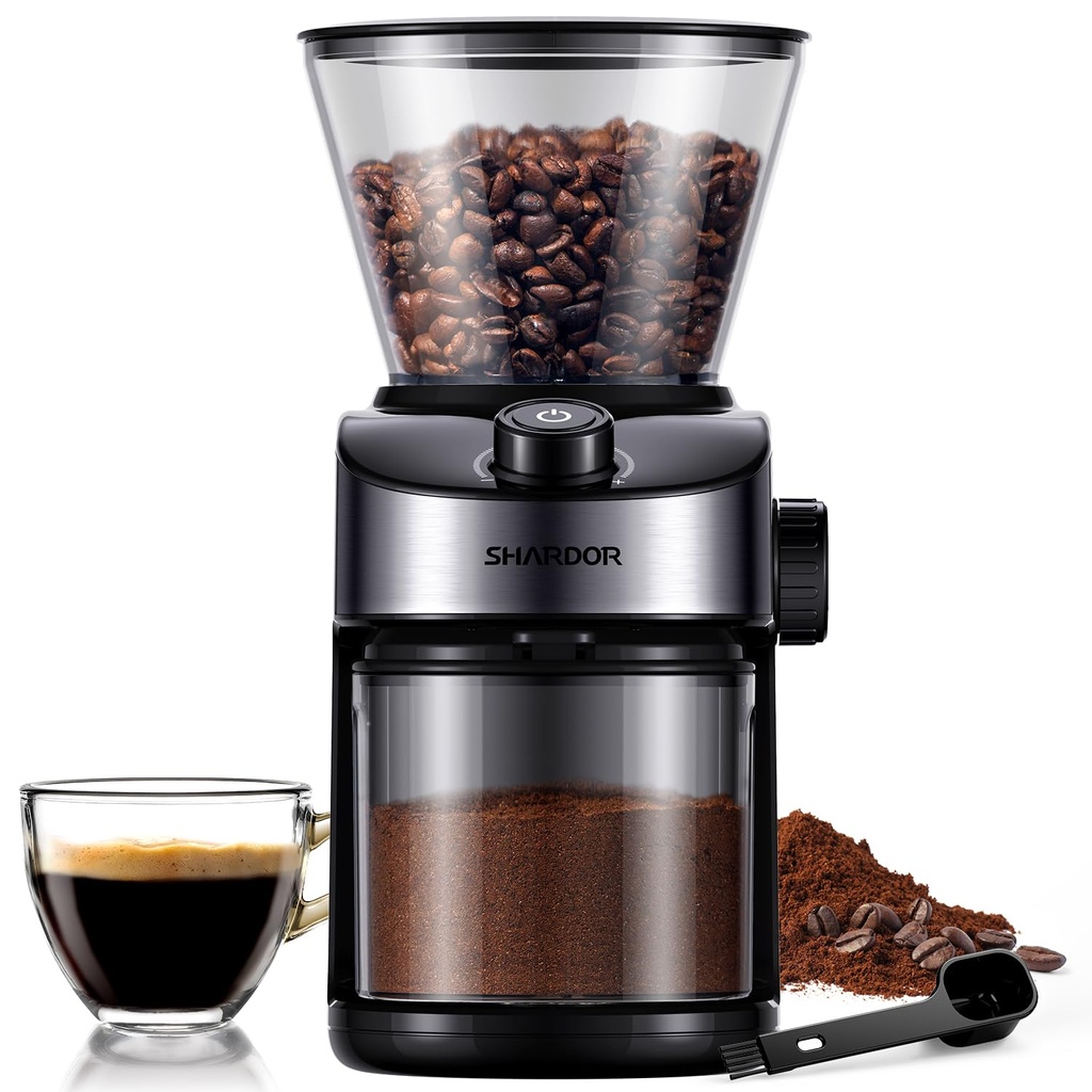 SHARDOR Coffee Grinder Burr Electric, 25 Precise Grind Setting, 40-Second Adjustable Timer,
