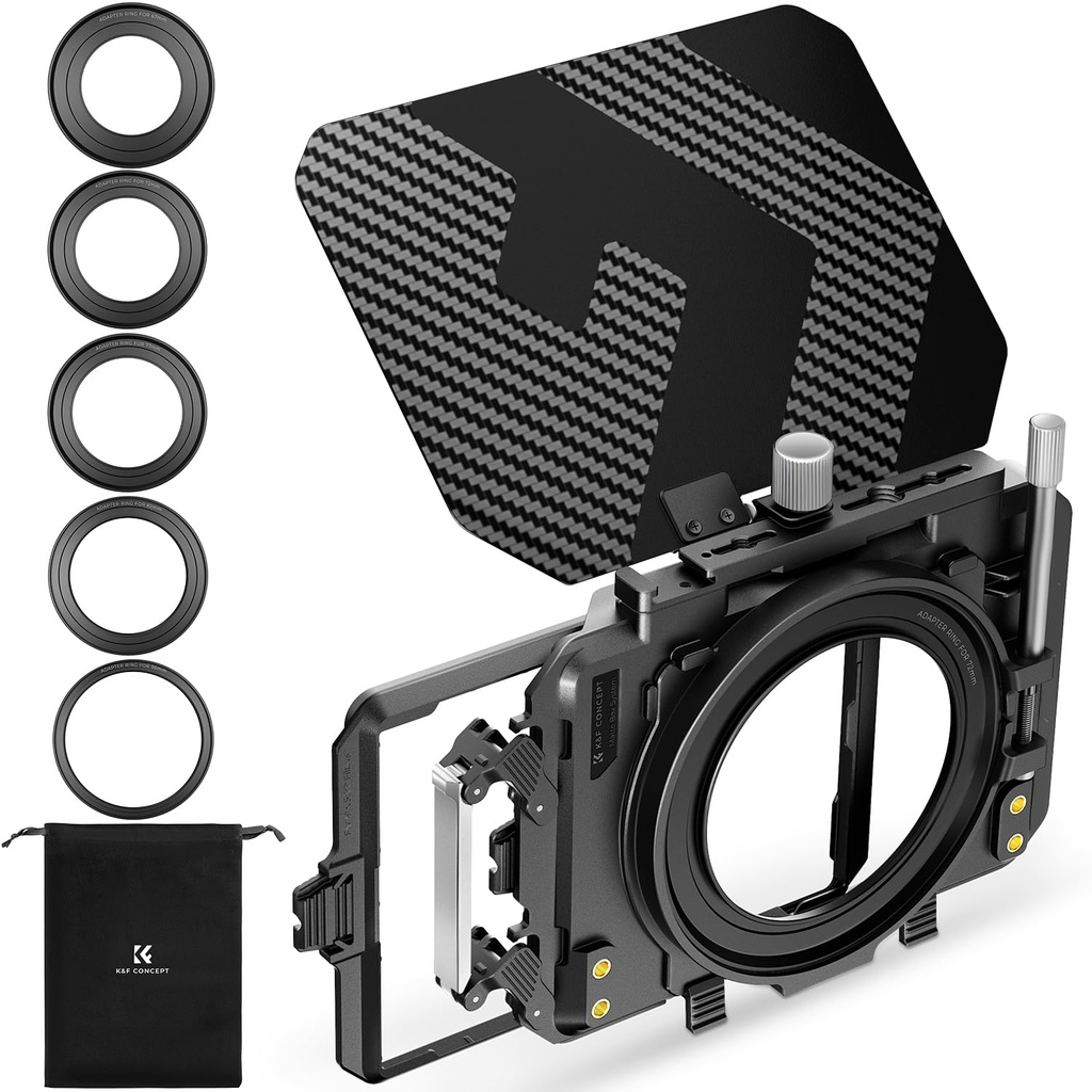K&F CONCEPT Matte Box with 4 x5.65" Filter Tray, 5 Adapter Rings for 67mm 72mm 77mm 82mm 95