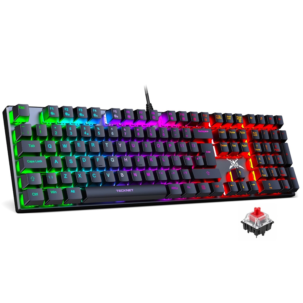 TECKNET Mechanical Gaming Keyboard - Red Switches Mechanical Keyboard with 109 Keys, 24 LED