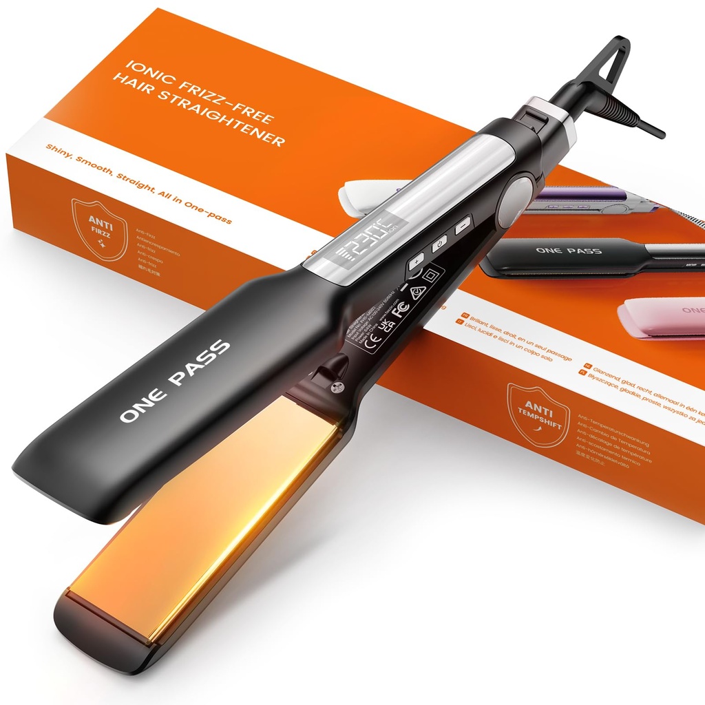 Faszin Professional Hair Straighteners, 42mm Wide-Plate Titanium Negative Ion Flat Iron, 30
