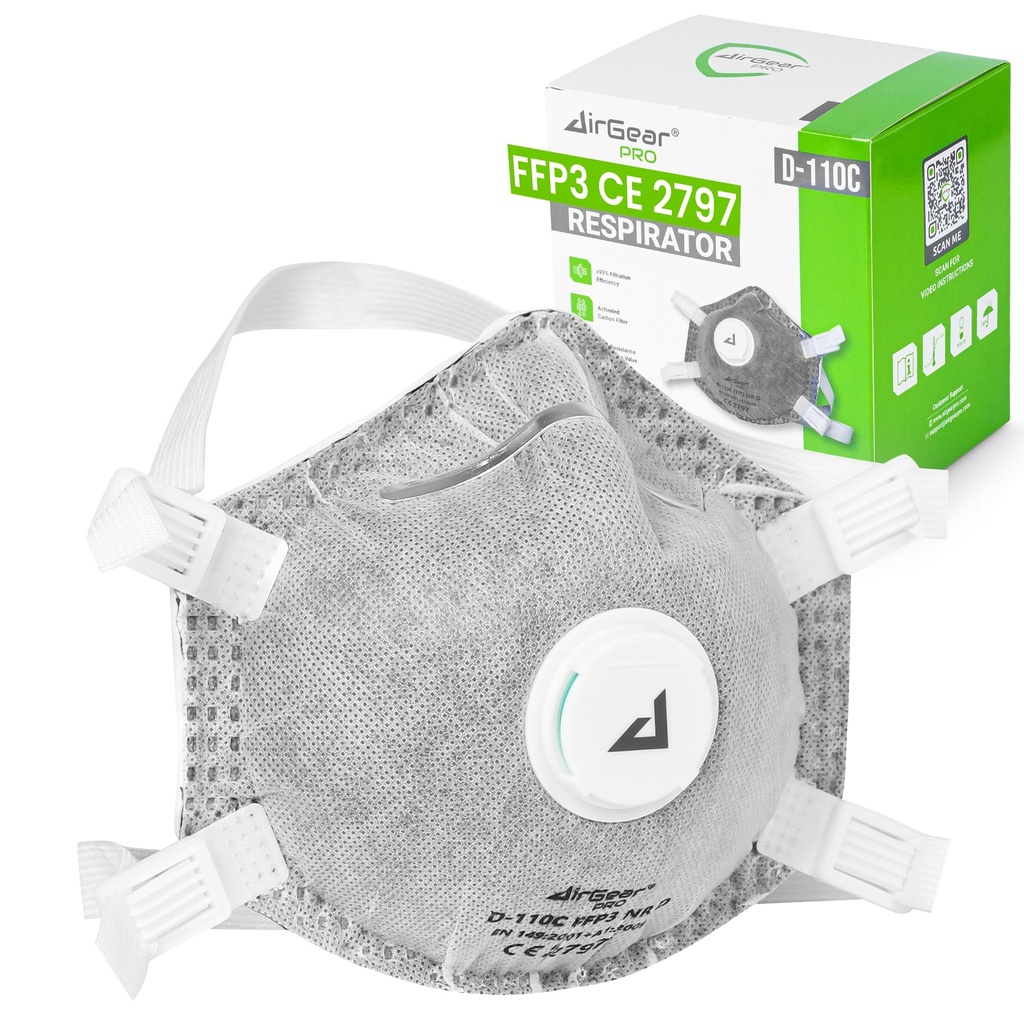 AirGearPro FFP3 Face Mask with Exhalation Valve Ã”Ã‡Ã³ Filtration Respirator for Adults Ã”Ã