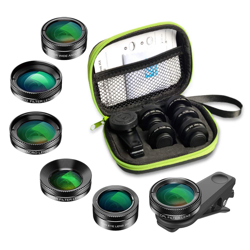 Apexel Camera Lens Kit,Phone Lenses Clip on Fisheye lens, Wide Lens,Macro Lens,6 Star Filte