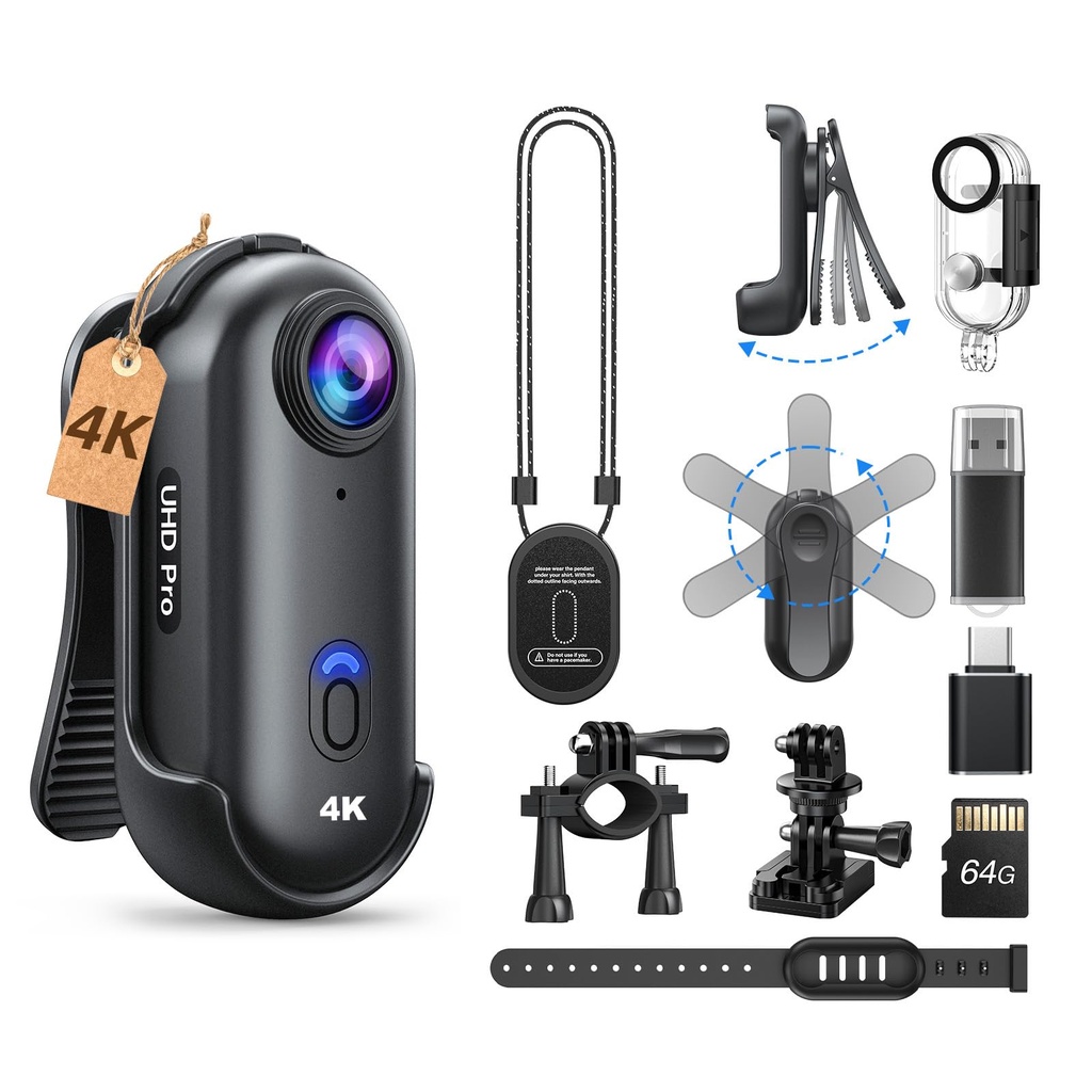 BOBLOV W4 Waterproof Body Cam: 4K 64GB Body Camera Lasts 90 Minutes, Wearable Action Camera