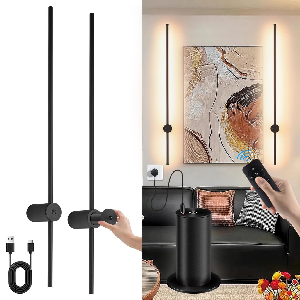 Battery Operated Wall Lights Indoor, USB Rechargeable Wall Light Wireless, Dimmable LED Wall