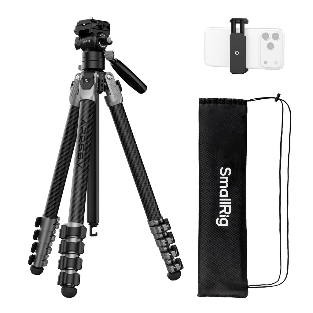 SMALLRIG 63" Portable Travel Tripod for iPhone and Camera, 160cm Carbon Fiber Video Tripod