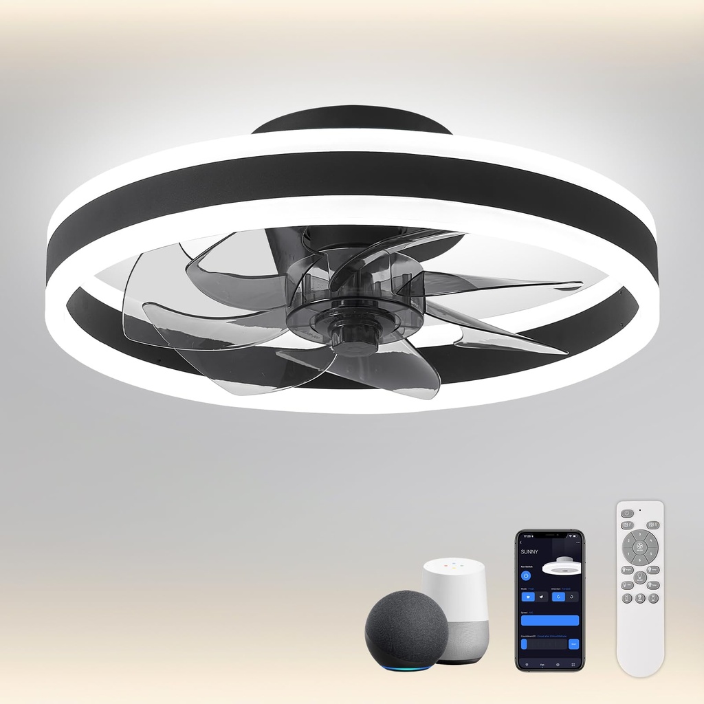 CHANFOK 16'' Smart Ceiling Fans with Lights Compatible with Alexa and Google Assistant, Low