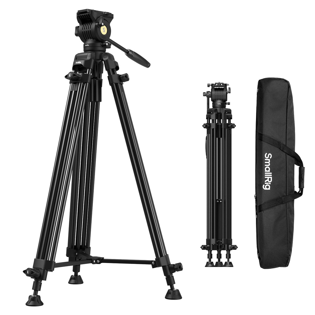 SMALLRIG 73''/186cm Heavy Duty Aluminum Alloy Video Tripod, Max Load 8kg (18lbs), Fluid Hea