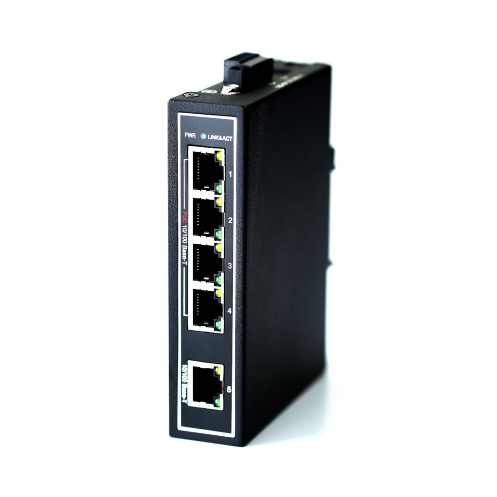 WIWAV WDH-5ET-POE 10/100Mbps Unmanaged 5-Port PoE Industrial Ethernet Switches with DIN Rail