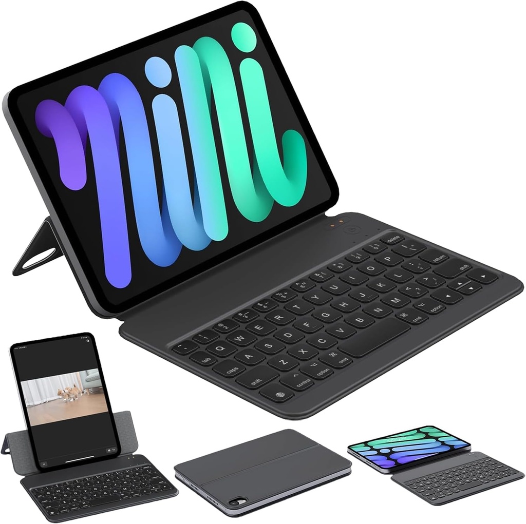 HOU Keyboard Case for iPad Mini 7th (A17 Pro, 2024) & 6th (2021) 8.3-inch, Ultra Slim Folio
