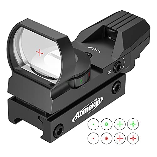 Aomekie 1X Green Red Dot Sight Airsoft Rifle Scope 4 Reticles 5 Levels Brightness Multi-coat