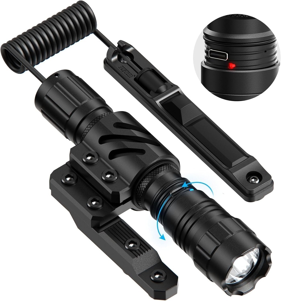 Feyachi 1500 Lumen LED Torches Rechargeable IPX7 Protection 4 Modes Tactical Flashlight M Lo