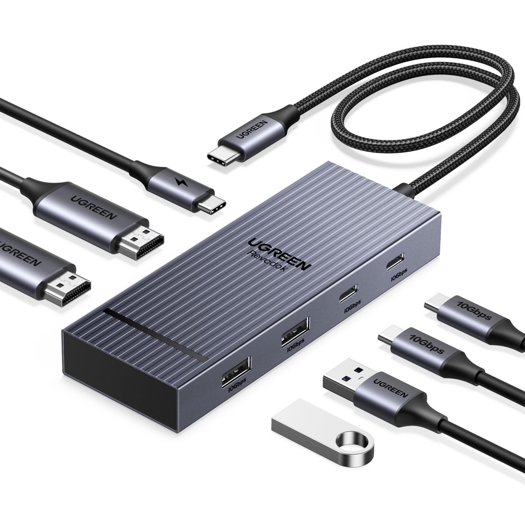 UGREEN Laptop Docking Station Dual Monitor, Revodok Pro 7-in-1 USB C Hub, Dual 4K@60Hz with