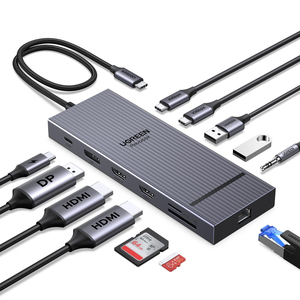 UGREEN Laptop Docking Station 12-in-1 Triple Display, 2HDMI+DP USB C Hub