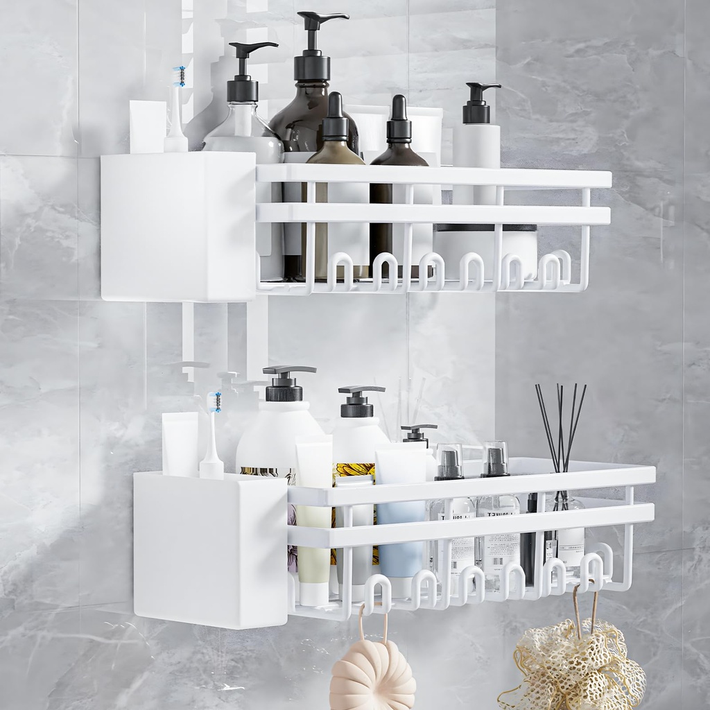 TranRantic 2 Pack Shower Caddy No Drilling,Stainless Steel Bathroom Storage Shelves with 2