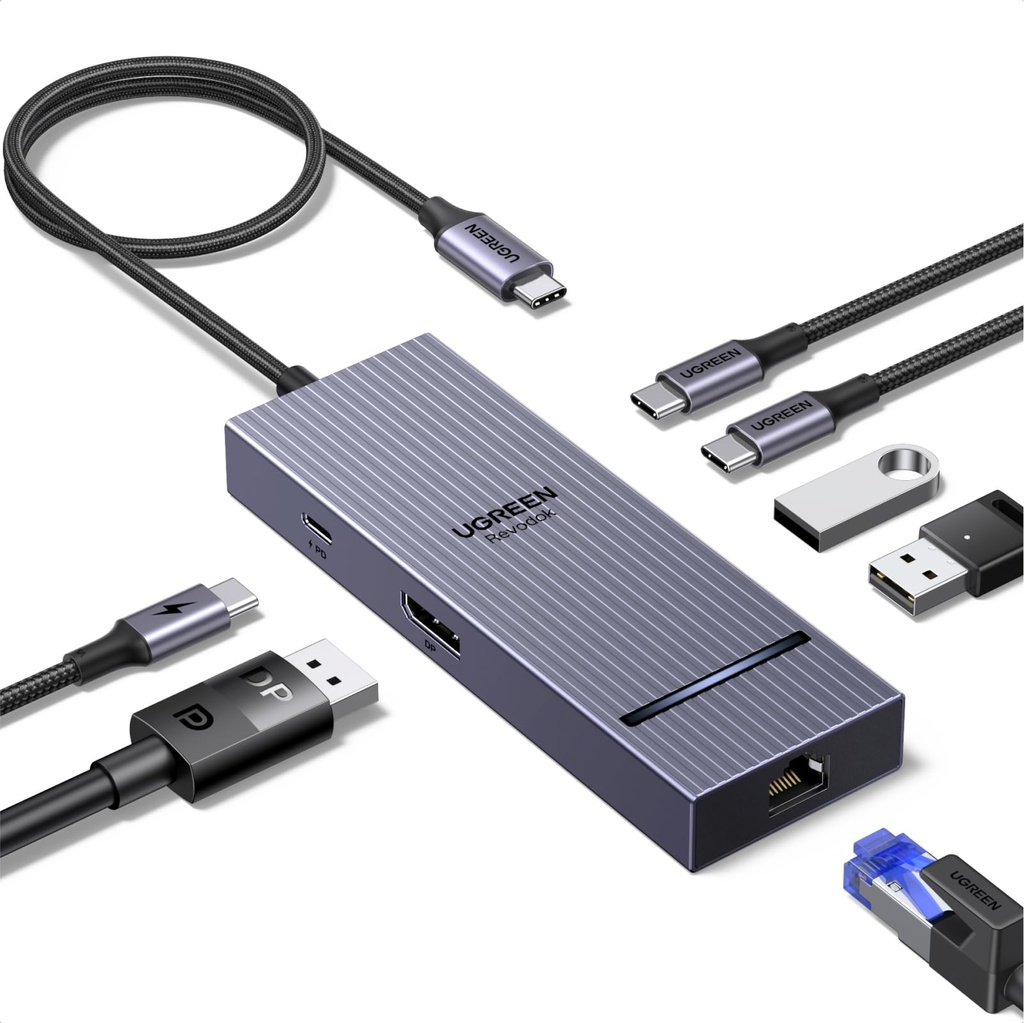 UGREEN USB C Hub, 7-in-1 USB-C to DisplayPort Adapter 4K@60Hz, 2K@144Hz, 1000Mbps Ethernet,