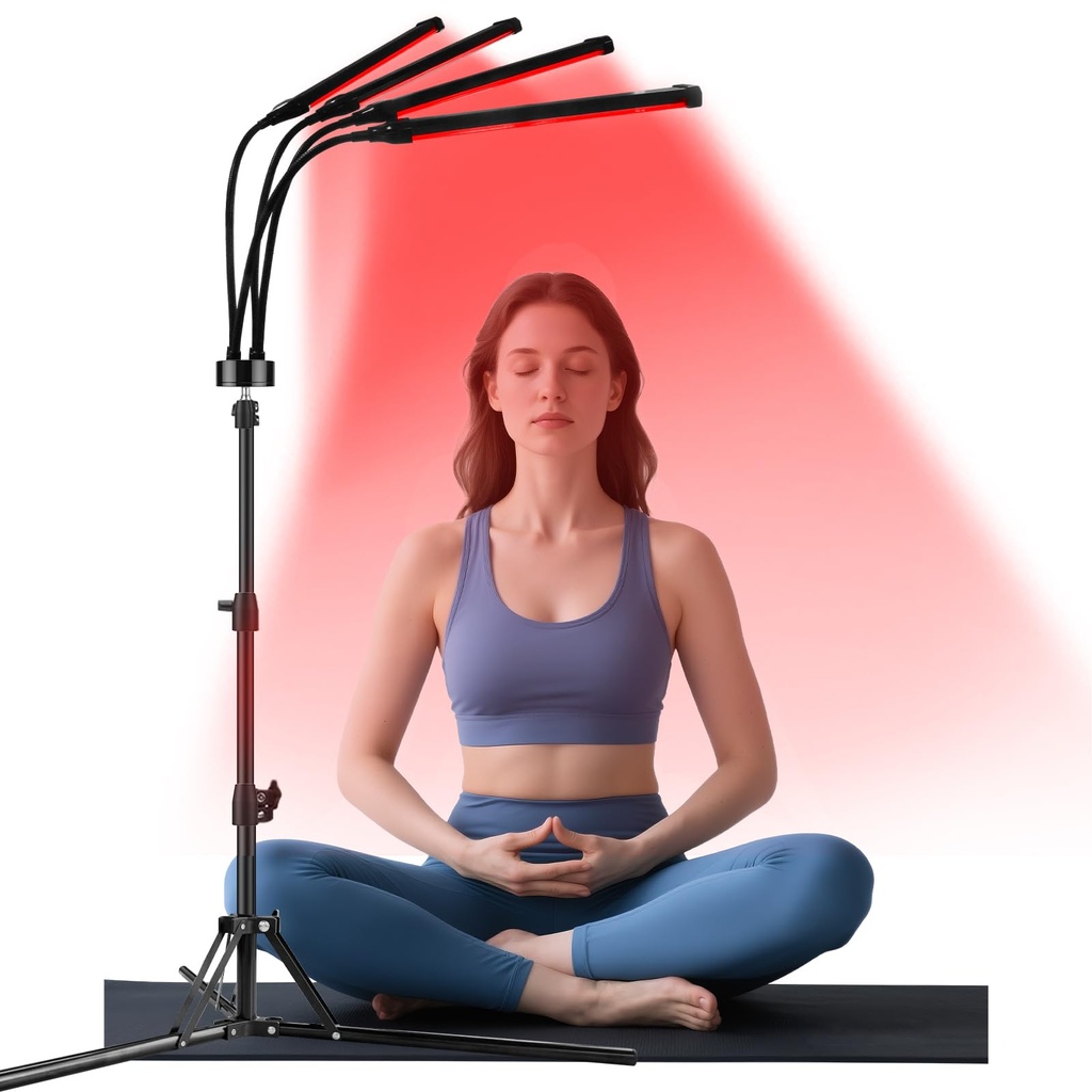 Trayvespace 35W Red Light Lamp with Stand, 4 Head Infrared Lamp, 180 LEDs Red Light & Near