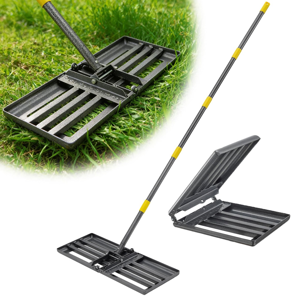 Lawn Leveling Rake, Heavy Duty Metal Lawn Rake with 183cm Handle, Smooth-Edged Garden Rake