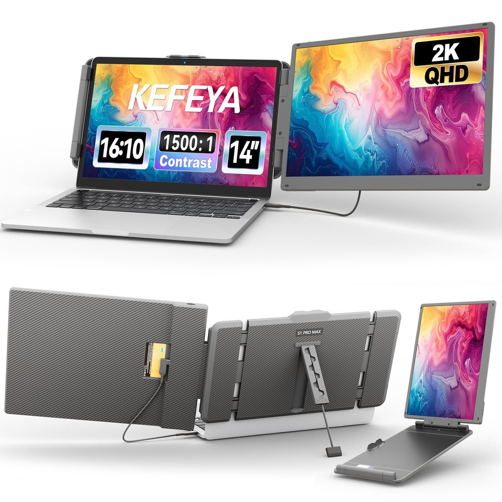 KEFEYA 2K QHD Portable Monitor for Laptop (1500:1 Contrast), 14" Laptop Screen Extender wit
