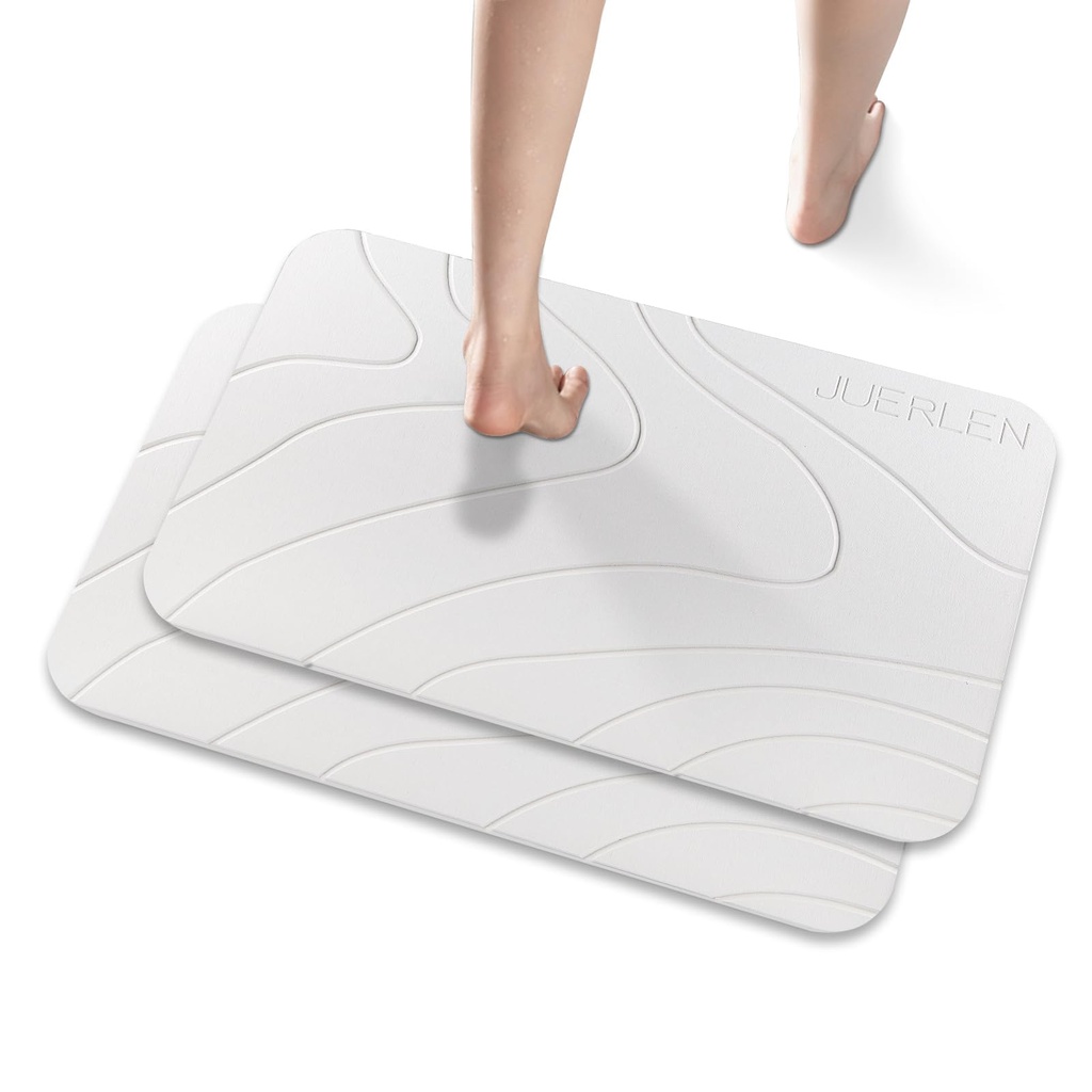muzha 2 Pack Diatomaceous Earth Shower Mat, Stone Bath Mat, Nonslip Super Absorbent Fast-Dr
