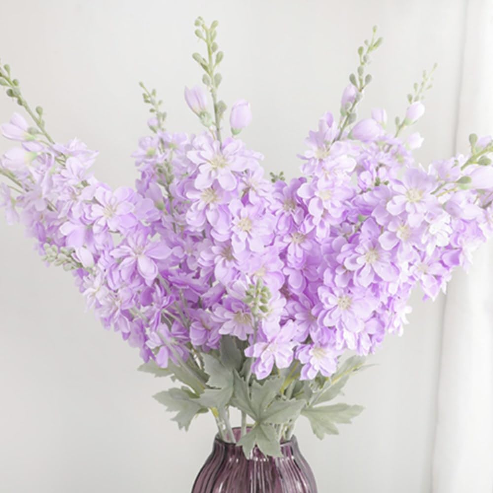 OUKEYI 6pcs Lilac Delphinium Artificial Flowers, 33.5in/85cm, Realistic, Elegant Formal, Si
