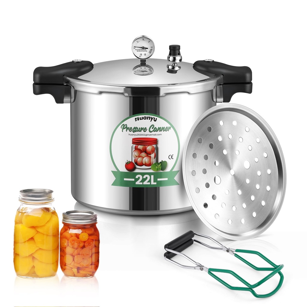 Huanyu 22L Pressure Canner with Pressure Gauge and 15PSI Pressure Weight Can Sterilizer wit