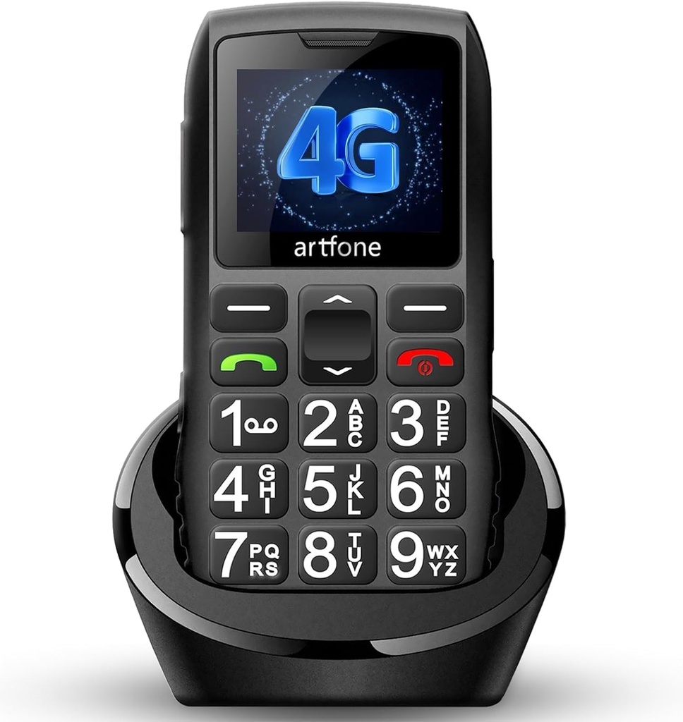 artfone C1+4G Black - Big Button Mobile Phone for Elderly USB-C, Charging Dock