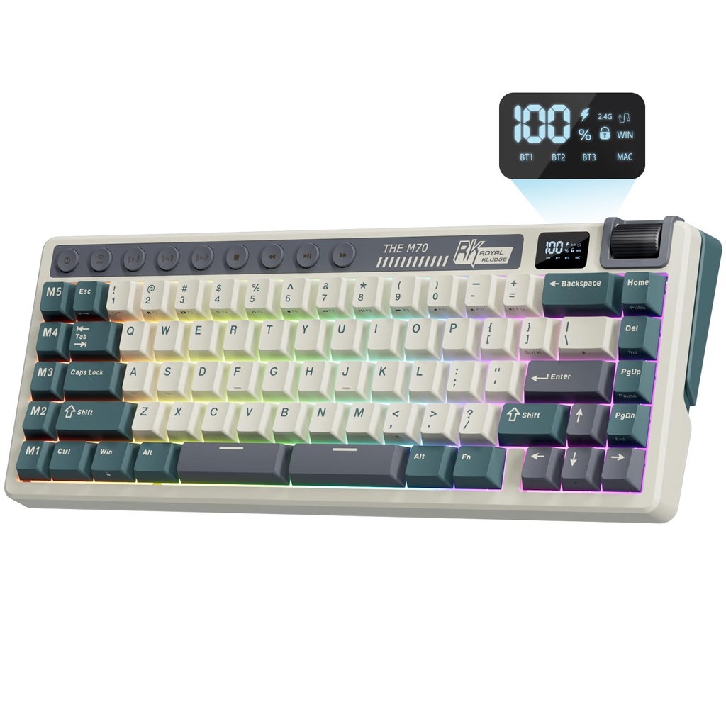 RK ROYAL KLUDGE M70 Wireless Mechanical Keyboard with Macro Keys 2.4GHz/Bluetooth/Wired 75%
