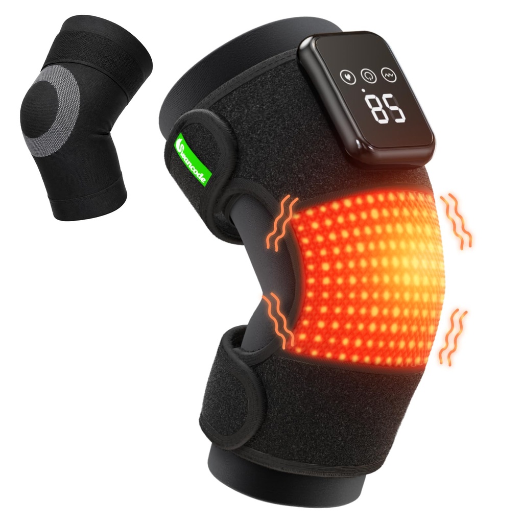 3-in-1 Heated Knee Massager - swancode Cordless Knee Heating Pad with 3 Heat Levels